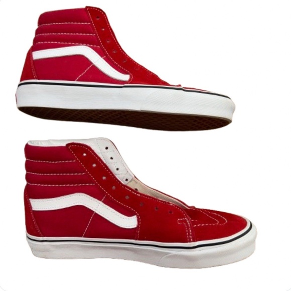 Vans Shoes - Vans Sk8-Hi Women's 10 Sneakers Mens 8.5 High Tops Red White Suede Skateboard SB
